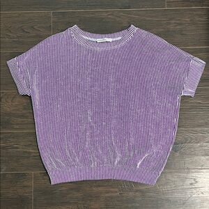 Zenana Outfitters Purple and White Striped Short Sleeve Tee